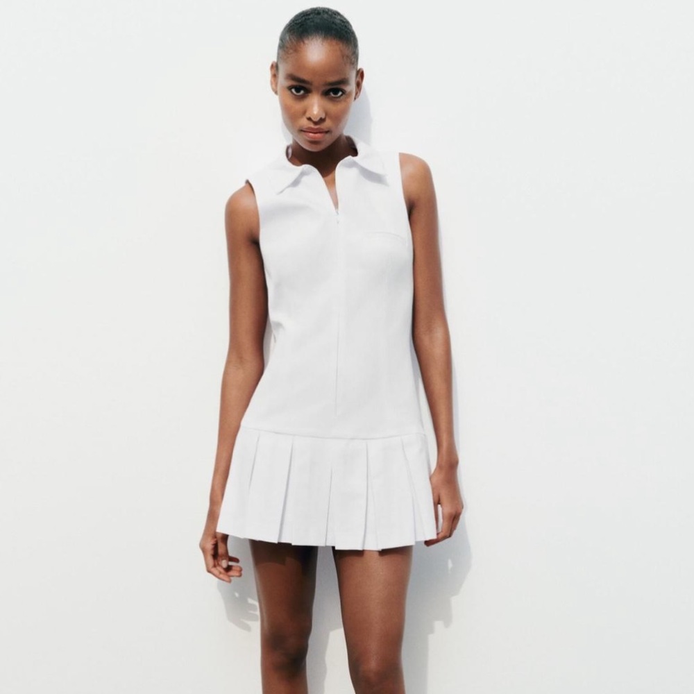ZARA PLEATED SHIRT STYLE JUMPSUIT DRESS L